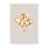 Gold Heart Balloons Photographic Print, Nursery Decor, Party Decoration, Love Gift, Watercolor Balloons Art Print - Tawshia